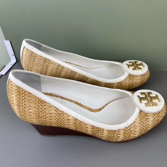 Tory Burch Sally Raffia Straw Natural/Bleach Wedges Size 7 - Picture 3 of 12